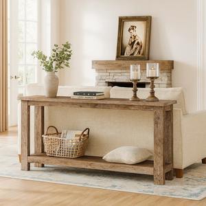 Mesa Consola de Madera Sólida con Acabado Rústico Natural, Mesa Larga para Sofá, Mueble de Entrada Estilo Granja - Product Image 4