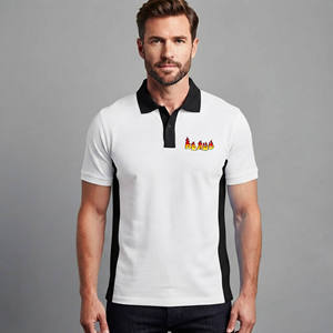 TERZO SPORTS Customized Men's White Cotton for <b>Shirt</b> <b>Flame</b> Logo Contrast Trim Turn Collar Short Sleeve Regular Fit Breathable - Product Image 4