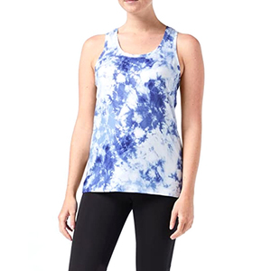 Débardeur bleu tie-dye pour femme, col rond, tricoté, sans manches, décontracté, respirant, 100 % polyester - Product Image 2