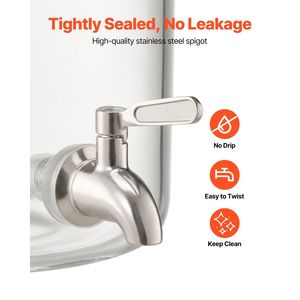Dispenser per Bevande da 2,2 Galloni con Rubinetto in Acciaio Inox, Erogatore di Succo in Vetro su Supporto in Legno per Feste con Ghiaccio - Product Image 3