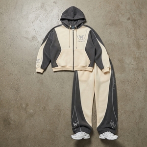 Women's <b>Cream</b> <b>Black</b> Tracksuit Set Oversized Zip Up Hoodie Wide Leg Pants Butterfly Graphic Casual Streetwear - Product Image 1
