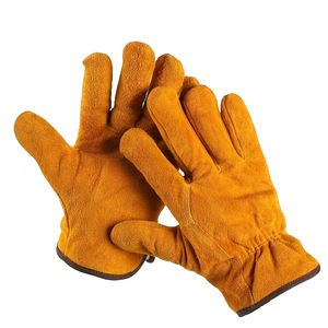 Guantes de trabajo de cuero de piel de ciervo de alta calidad, color amarillo, guantes de seguridad de dedo completo con puño largo para hombre. - Product Image 1