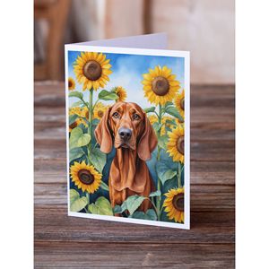 Redbone Coonhound in Sunflowers A7 Tamaño 5x7 Whimsical Tarjetas de felicitación en blanco Paquete de 8 con sobres Tarjetas de notas - Product Image 2