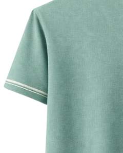 เสื้อโปโลชายสีเขียวทะเลแบบกำหนดเอง ผ้าคอตตอนผสม สวมใส่สบาย แขนสั้น เหมาะสำหรับฤดูร้อน ดีไซน์คอปก แขนเสื้อ และชายเสื้อแบบมีแถบสีตัดกัน - Product Image 6