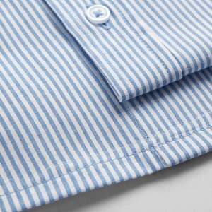 Men's <b>Light</b> <b>Blue</b> Striped for <b>Shirt</b> Short Sleeve Button up Collar Twill Poly Cotton Blend Smart Casual Summer Style - Product Image 5