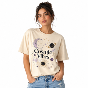 Camiseta LUNA & STARDUST para Mujer, Personalizada con Estampado Digital de Letras, Cuello Redondo, 100% Algodón, Corte Holgado Informal, Transpirable, para Todas las Temporadas - Product Image 2