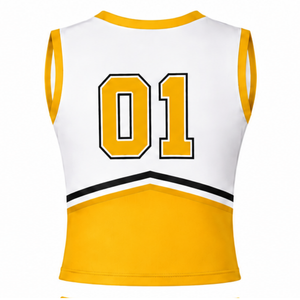 Ensemble d'uniforme de cheerleading jaune doré, haut sans manches à col en V, jupe plissée, pour équipe sportive, performance de danse, entraînement et compétition - Product Image 5