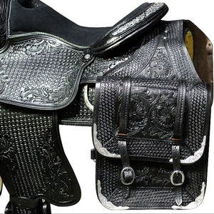 Sac de selle en cuir de buffle 100% fait main et sculpté à la main pour utilisation équestre ou moto style western, couleur/logo/taille personnalisables, accessoires en acier inoxydable - Product Image 1