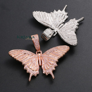 Colgante de Mariposa de Plata 925 con Baño de Oro Rosa de 18K, Cristal y Diamantes de Imitación, Estilo Hip Hop, Unisex, para Uso Diario, de Lujo - Product Image 2