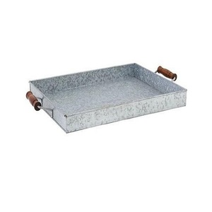 Bestest Design Galvanized Serving Tray With Wooden Handles Premium Quality <b>Home</b> Wedding Kitchenware Food Tray - Product Image 1