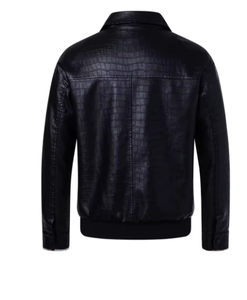 Chaqueta de Cuero PU con Estampado de Cocodrilo Negro para Hombre, Estilo Motociclista, Cuello Camisero, Cierre de Cremallera, Corte Regular, Ropa de Abrigo para Otoño - Product Image 2