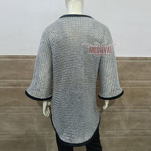 Camisa de malla metálica hecha a mano con ribete de cuero, acero dulce, anillos planos remachados, manga completa, armadura de caballero, recreación histórica - Product Image 2