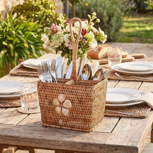 Cesta de mimbre rectangular ecológica tejida a mano para cubiertos, organizador de utensilios con asa, soporte de almacenamiento para encimera de cocina - Product Image 2