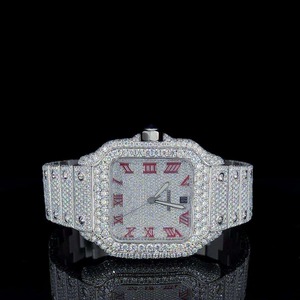 Montre en argent sterling 925 avec diamants Moissanite VVS, montres de luxe Hip Hop pour hommes, sertie de pierres, disponible au meilleur prix - Product Image 1