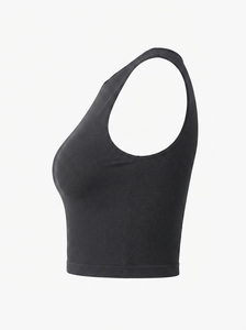 Débardeur de yoga sans couture pour femmes adultes, col rond, sans manches, couleur unie, respirant, vêtements de sport, coupe régulière, spandex, lyocell - Product Image 2