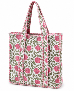Bolso Tote Boho Floral Acolchado con Bordado de Algodón Hecho a Mano con Cierre Abierto para Mujer - Product Image 1
