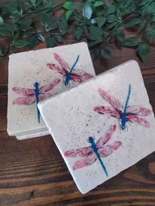 Ensemble de sous-verres décoratifs en marbre Dragonfly, sous-verres pour boissons, gin, thé, café, décoration de table, idée cadeau pour femmes, décoration de la maison - Product Image 5