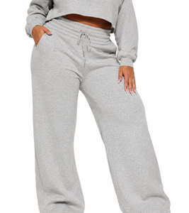 Custom Wholesale <b>Plus</b> <b>Size</b> Women Clothing Short With <b>Top</b> Solid Heather Grey Fleece Dropshipping winter track Pant Apparel - Product Image 5