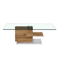 Table basse moderne en verre avec structure en bois, très vendue, pour salons, hôtels, appartements