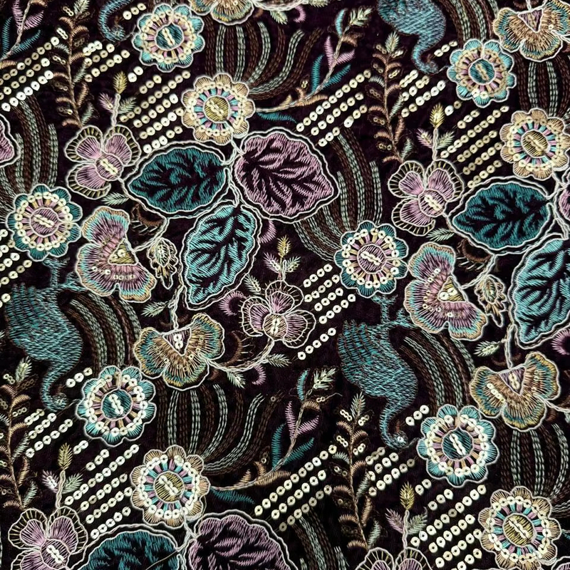 Luxurious Eco Friendly Sequined Embroidery Velvet