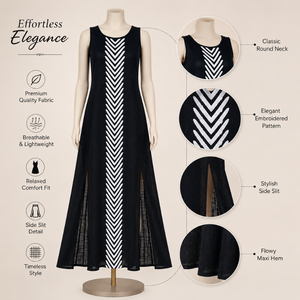 Women's Black Sleeveless Cotton Maxi Dress Chevron Print Side Slit Boho Beach Casual Summer Vacation Party <b>Long</b> Dress Elegant - Product Image 5