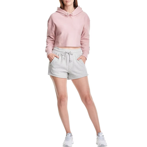 <b>Women's</b> <b>Pink</b> Crop <b>Hoodie</b> Solid Fleece Sweatshirt with Drawstring Bow - Product Image 4