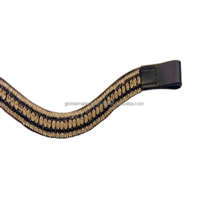 Diamantes de imitación dorados y negros, 5 filas, cadena mega ostentosa, correa de cuero negro inglés para cejas de caballo en full cob - Product Image 1