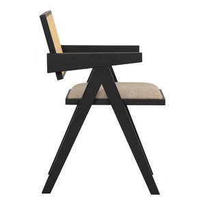 Chaise de salle à manger contemporaine de style Mid-Century, durable, en bois et rotin, avec dossier et assise rembourrés, pour usage résidentiel et appartement. - Product Image 2