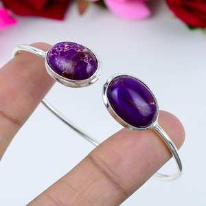 Brazalete de Plata de Ley 925 con Jaspe de Sedimento Marino y Piedras Preciosas, Hecho a Mano, para Mujer, Regalo de Compromiso, Joyería - Product Image 3