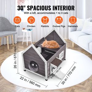 Casa de Madera Grande para Gatos de Exterior con Puerta de PVC Resistente a la Intemperie, Refugio para Gatos Salvajes con Entrada Lateral para Múltiples Gatos, Mueble para Mascotas - Product Image 6