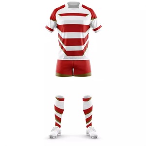 Conjunto de Uniforme de Rugby y Fútbol Americano para Hombre, Sublimado, con Rayas Rojas y Blancas, Pantalones Cortos, Absorbente de Humedad - Product Image 6