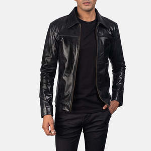Veste en cuir noire pour homme sur mesure avec col en fourrure, manteau d'aviateur en cuir véritable pour l'hiver, vente en gros de haute qualité - Product Image 2