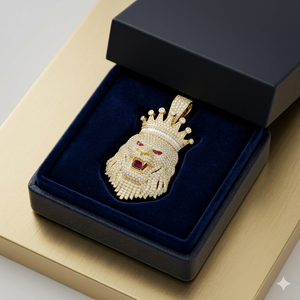 Men's Luxurious 925 <b>Silver</b> Gold Plated Iced Custom King <b>Crown</b> Lion Animal Face Moissanite Diamond Hip Hop Party Charms Pendants - Product Image 4