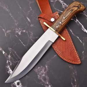 Couteau de survie Black Smith 1987, fait main, en acier inoxydable, lame de 15 pouces à pointe clip, épaisseur 4 mm, manche en bois Pakka, laiton - Product Image 1