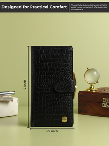 WRIZA Cartera de mano con cremallera y textura de cocodrilo de cuero genuino para mujer |   Tarjetero Negro de Uso Diario con 10 Ranuras para Tarjetas y 4 Compartimentos para Monedas - Product Image 5