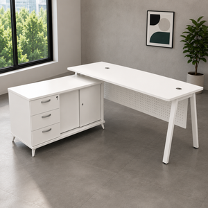 Escritorio de Oficina Moderno y Duradero de Melamina Blanca con Gabinete de Almacenamiento para Oficina en Casa o Uso Comercial - Product Image 1