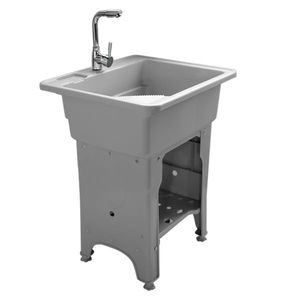 Lavabo autoportante in plastica grigio con kit di scarico e tubo di ingresso per applicazioni in villa, laboratorio e lavanderia esterna - Product Image 2