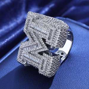 Custom <b>Initial</b> Letter M <b>Ring</b> 925 Sterling Silver VVS Moissanite Diamond Hip Hop Iced Out Baguette Cut Statement <b>Ring</b> - Product Image 2