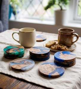 Round Wood Resin Eco-Friendly Laserable Drink Coasters 10mm Heat Resistant Reusable Insulated <b>Mats</b> for Home <b>Bar</b> Table Decor - Product Image 1