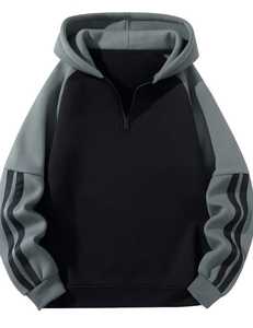 Sudadera con capucha de manga larga para hombre, con bloques de color, media cremallera y mangas raglán a rayas - Product Image 1