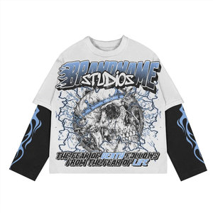 Oversized Long Sleeve T-Shirt With <b>Skull</b> And Purple Eye Print Streetwear Style O-Neck Men's Knitted <b>Top</b> - Product Image 6