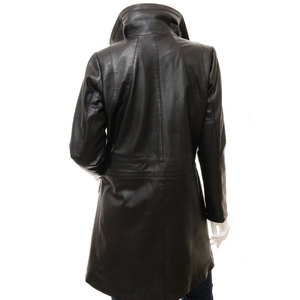 Custom <b>Women</b> Genuine <b>Leather</b> <b>Long</b> Motorcycle <b>Jacket</b> Stand Collar Zipper Closure Full Sleeve Utility Style Windproof Outer wear - Product Image 2