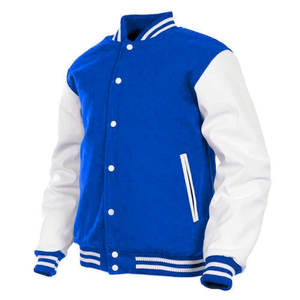 <b>Men's</b> Navy Blue Varsity <b>Jacket</b> <b>White</b> Sleeves Turn-down Collar Button Closure Preppy Style Regular Fit Autumn Wear - Product Image 5