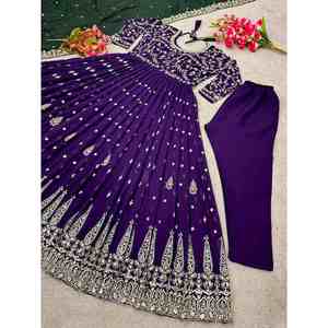 DESIGNER GEORGETTE BRODERIE SÉQUENCE TRAVAIL ROBE BAS AVEC DUPATTA VIOLET FONCÉ - Product Image 4