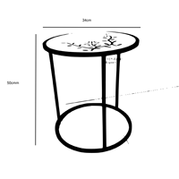 Table d'appoint élégante en résine noire et blanche, motif floral orné, structure en fer élégante, style moderne minimaliste, 2 places, multifonctionnelle pour l'extérieur