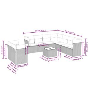 Ensemble de canapés de patio en polyrotin gris, 10 pièces, avec coussins, collection de meubles d'extérieur durables - Product Image 3