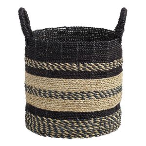 Wholesale Manufacturer Natural Seagrass <b>Basket</b> with Black and Natural Stripes Storage Laundry <b>Hamper</b> Bin with Handles - Product Image 2
