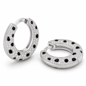 Boucles d'oreilles créoles modernes en émail noir et diamants pour femme, en argent sterling 925, bijoux fins de créateur, cadeau - Product Image 5