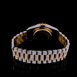 Montre automatique de luxe bicolore dorée avec cadran champagne vintage, sertie de moissanite VVS et de diamants, style hip-hop avec bracelet - Product Image 3