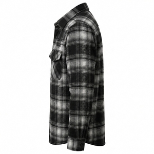 Veste en flanelle réversible pour homme avec doublure en polaire, col rabattable, vêtement d'hiver décontracté, fermeture à boutons, logo sur le devant, veste en flanelle - Product Image 5